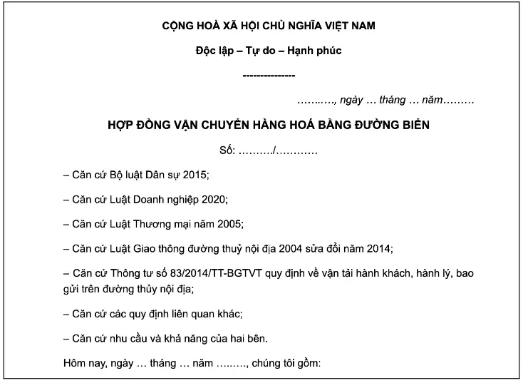 Mẫu hợp đồng vận tải hàng hóa đường biển