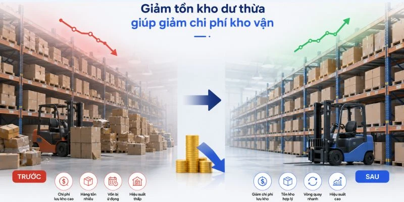 Giảm tồn kho dư thừa giúp giảm chi phí khó vận