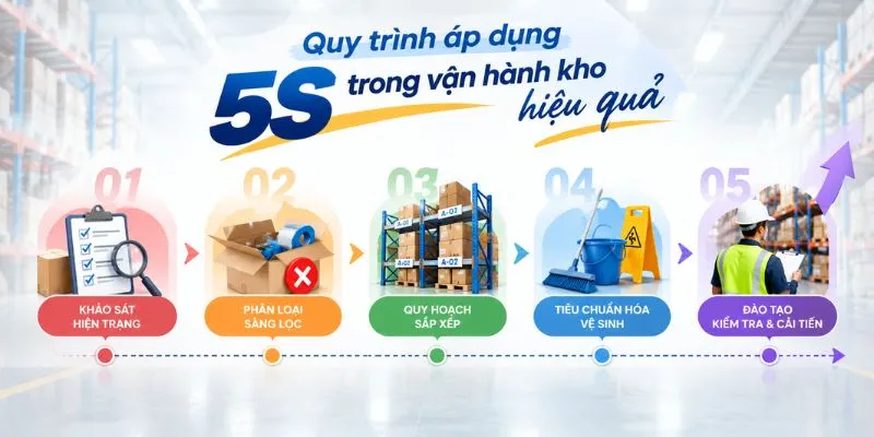 Quy trình áp dụng 5S trong vận hành kho hiệu quả